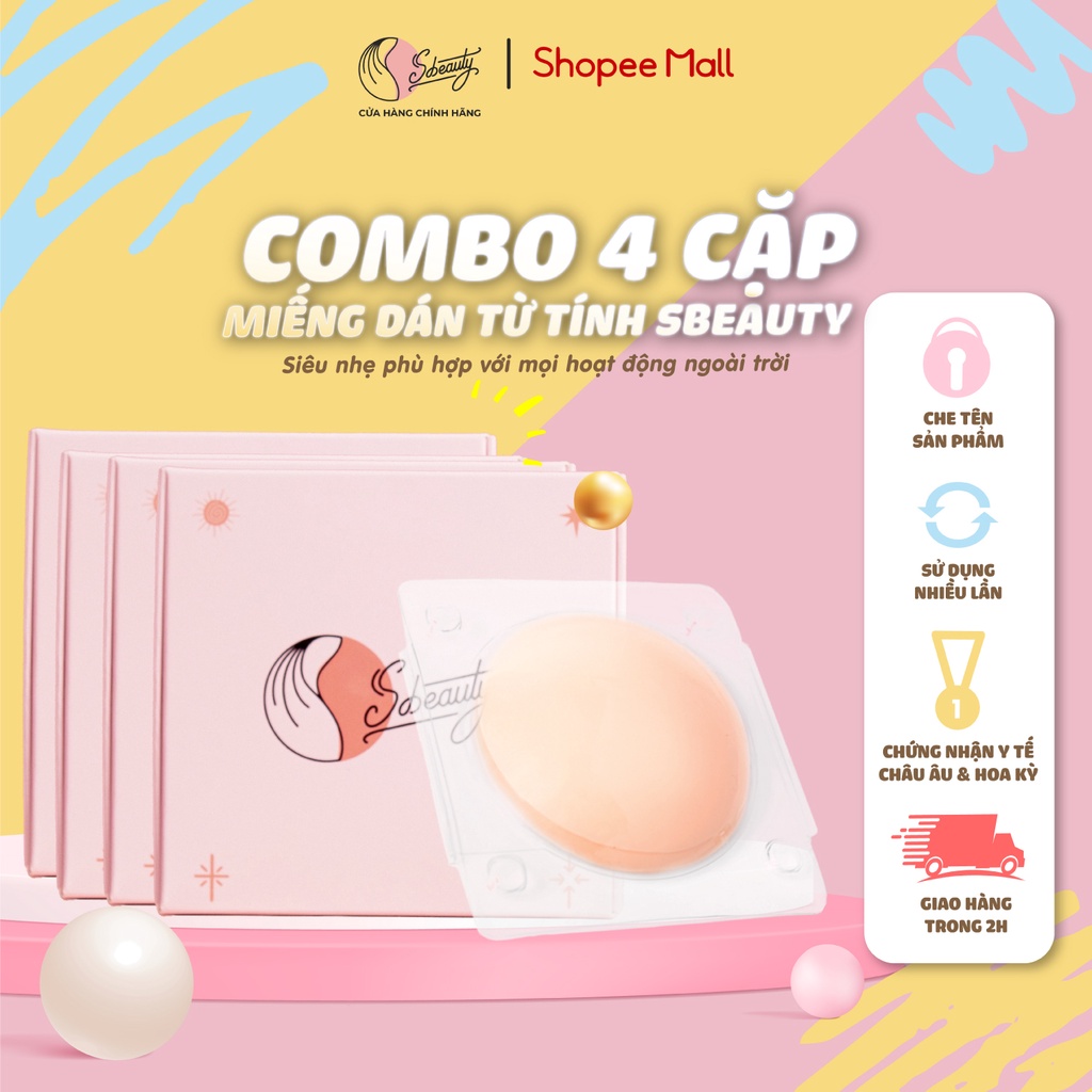 Combo 4 cặp miếng dán ngực tự thân silicon dùng được nhiều lần SBeauty, dán ti không keo siêu mềm không gây đau rát