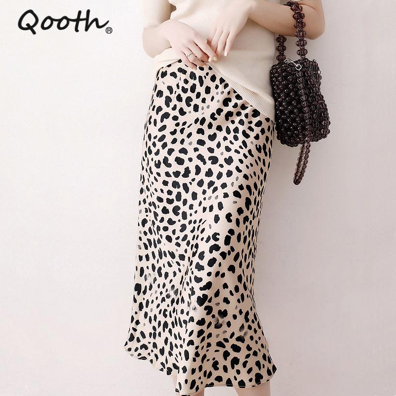 Qooth Nữ Mùa Hè Cao Cấp Satin Da Báo Váy Chữ A Vintage Thanh Lịch Retro Thời Trang Váy Midi QT1823