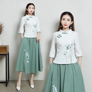 Áo cổ trang kiểu trung hoa trung quốc hán phục trang phục bàn trà spa