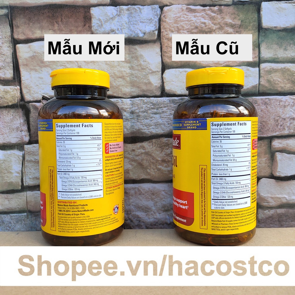 Viên uống Dầu Cá Nature Made Fish Oil 1200mg 360mg Omega 3 200 viên