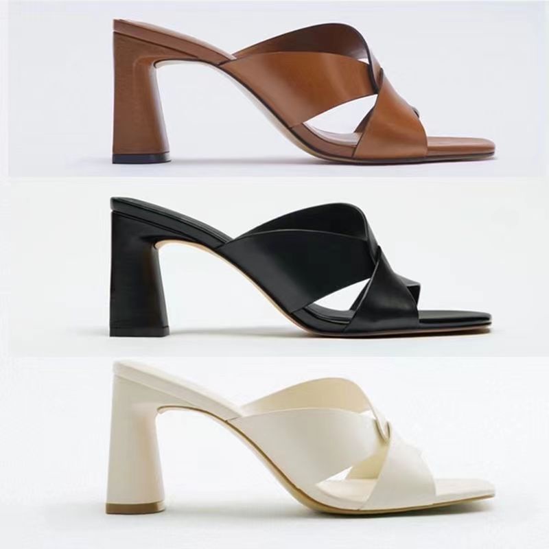 Giày Cao Gót Zara Hở Ngón Bằng Da Bò Đế Dày Màu Nâu Thanh Lịch Dễ Phối Đồ Thời Trang Cho Nữ