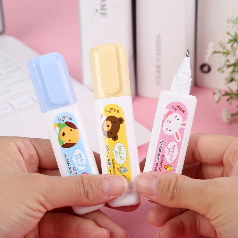 Bút Xóa Kéo Dài Đầu Kim Loại 12ml Họa Tiết Hoạt Hình Dễ Thương