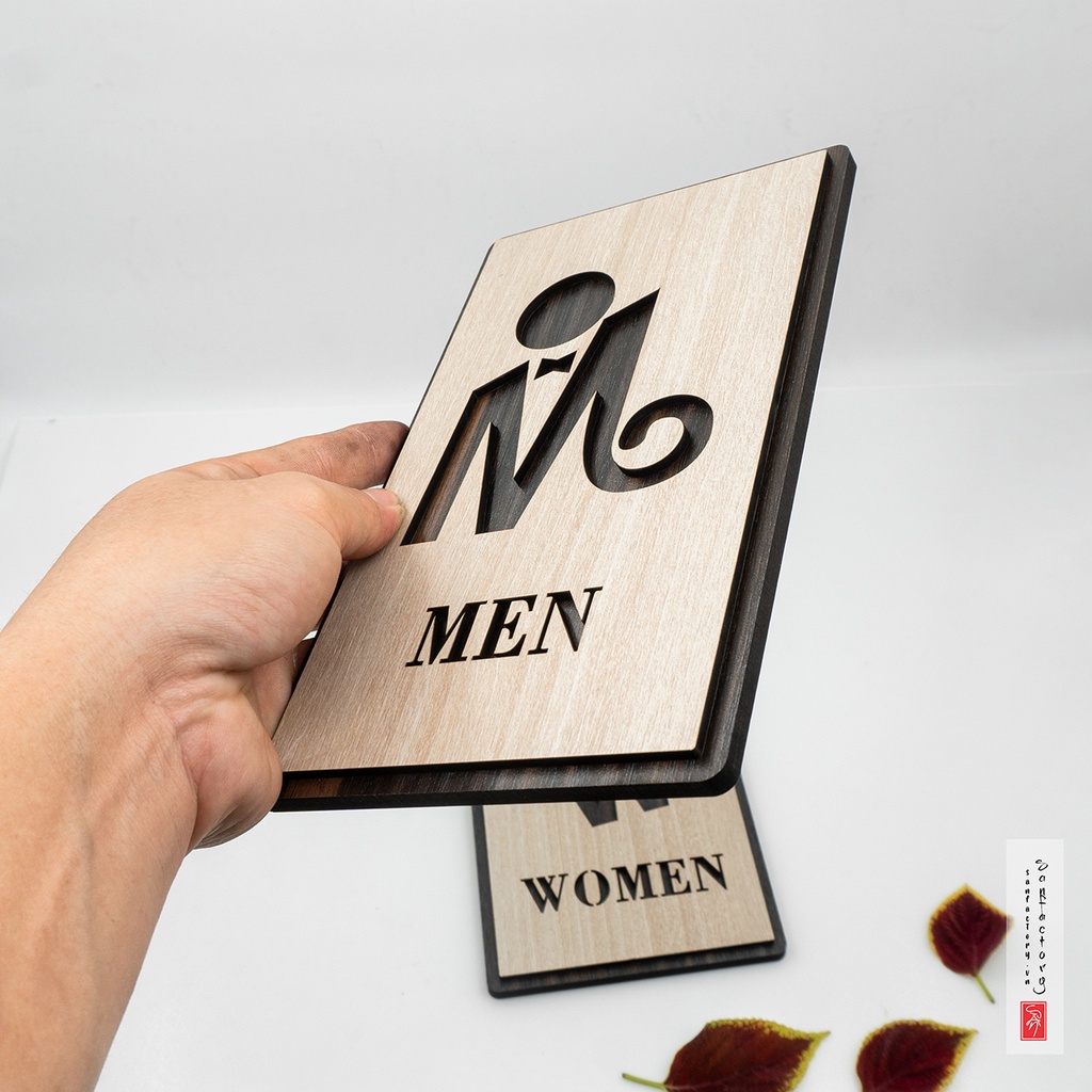 Cặp bảng gỗ Women Men dán cửa phòng toilet SAN-TL07