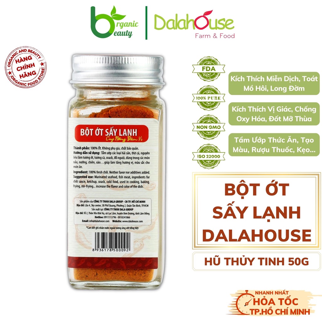 Bột Ớt Nguyên Chất Organic Sấy Lạnh Dalahouse 50g