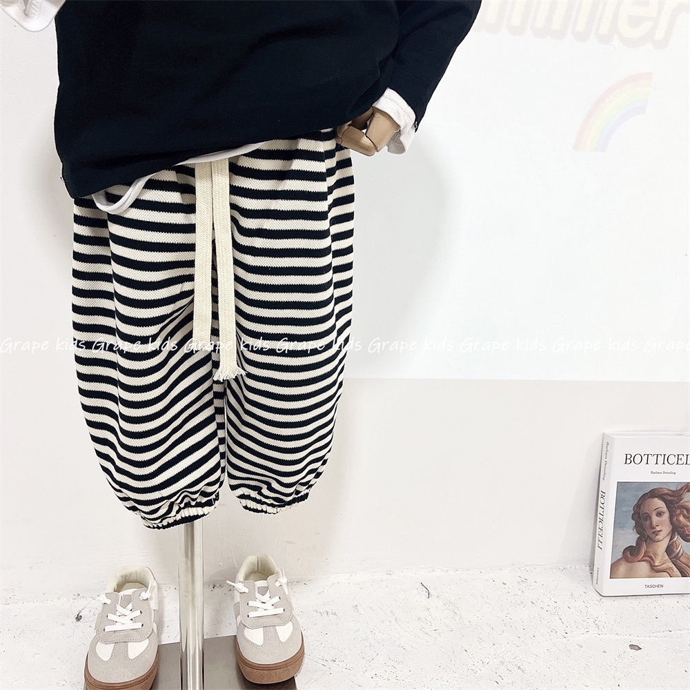 Quần Legging Thể Thao 100% cotton Ống Rộng Họa Tiết Kẻ Sọc Thời Trang Cho Bé