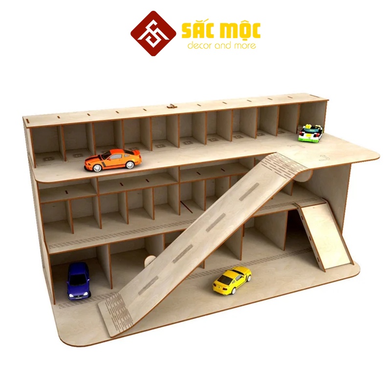Đường đua xe #6 Trạm Đậu Xe, Nhà Để Xe Đồ Chơi Bằng Gỗ Tự Lắp Ráp Size Lớn 700*320*365 mm
