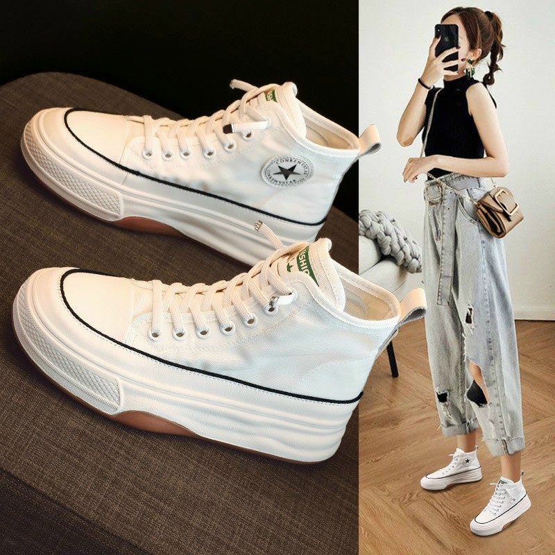 Giày thể thao nữ cổ cao, đế cao su chống trượt tăng chiều cao, giày ulzzang phong cách hàn quốc