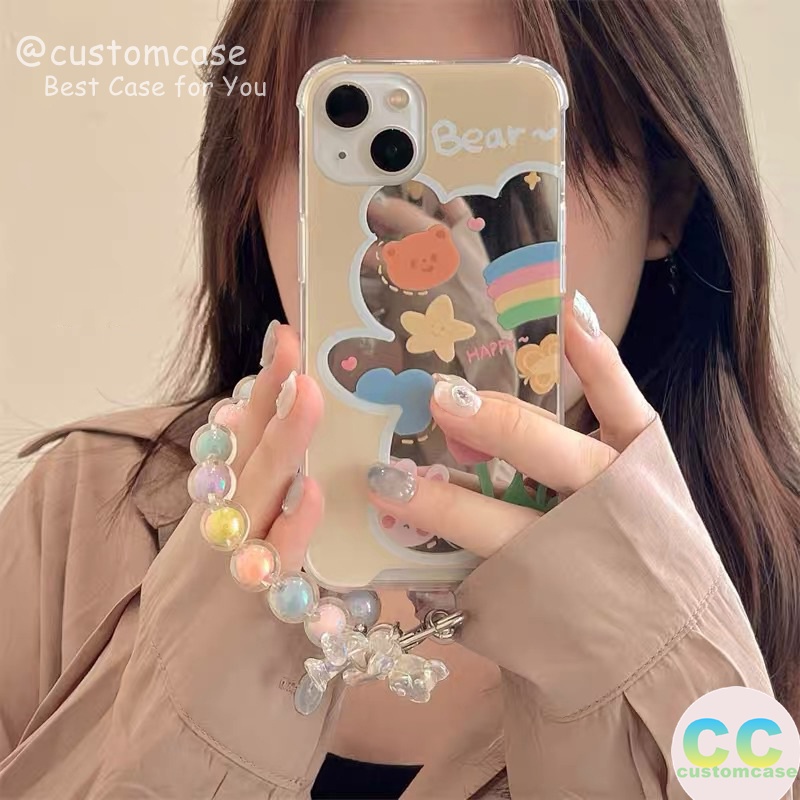 Ốp Điện Thoại Mềm Chống Sốc Có Gương Trang Điểm Hình Gấu 3D Cho iPhone 7 8 14 Plus 11 12 13 14 Pro Max XR X XS Max