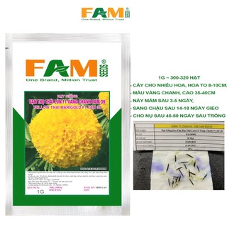 Hạt giống hoa vạn thọ thái lùn f1 vàng chanh fam 39 - gói 1g, nảy mầm khỏe >95%, hoa to 8-10cm, cao 35-40cm