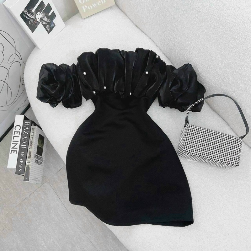 Đầm bèo ngưc bệt vai voan tơ shop nina le