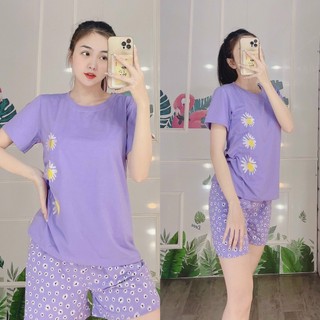 Đồ bộ nữ mặc nhà hoa cúc dễ thương chất thun cotton mềm mịn - set bộ đồ mặc nhà mùa hè - bộ đồ ngủ nữ
