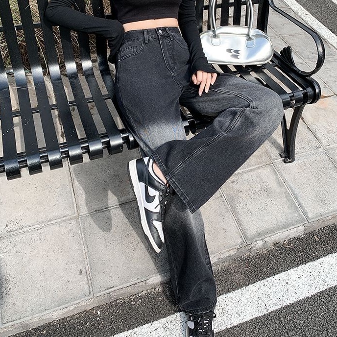 Quần jean dài SUXI lưng cao ống rộng màu gradient thời trang mùa thu cá tính cho nữ