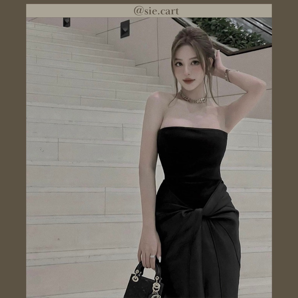 SET ỐNG ĐEN CHÂN VÁY MIDI CỘT XOẮN EO