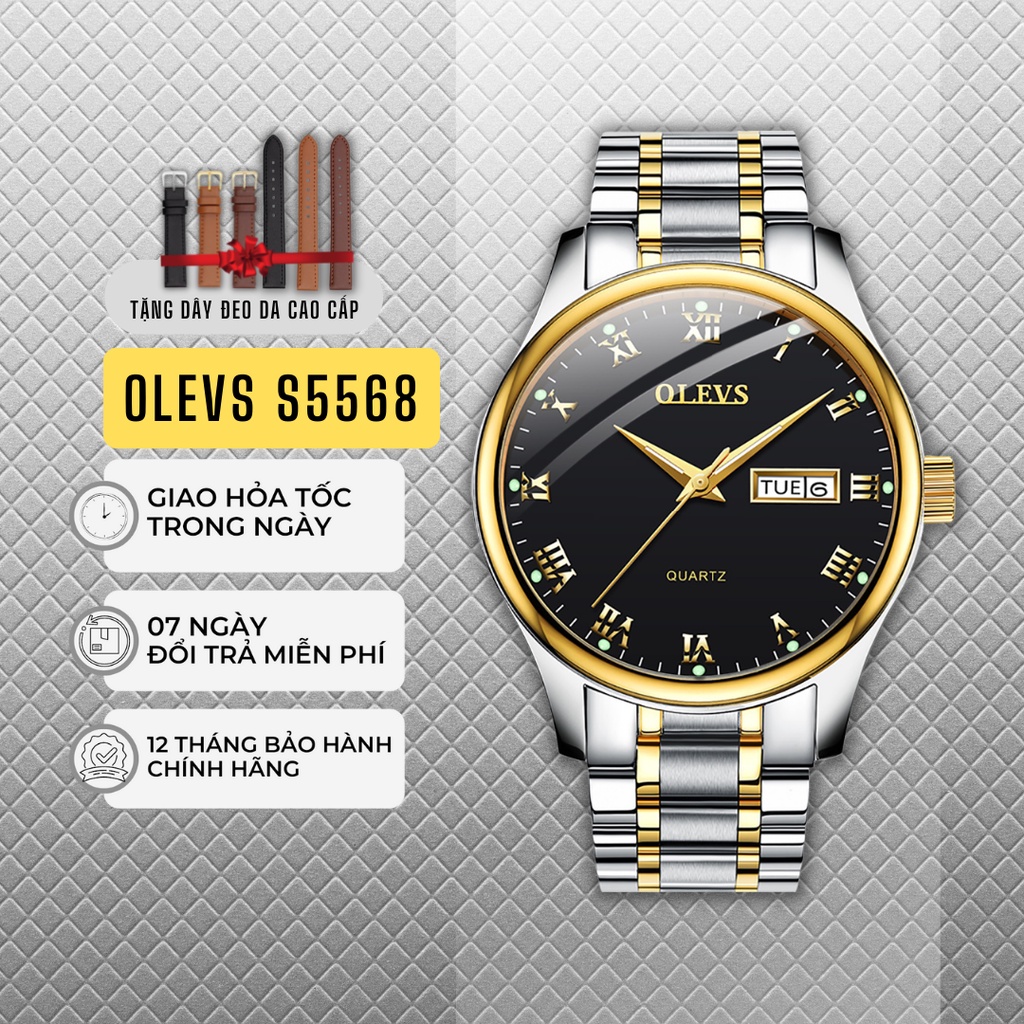 Đồng hồ đeo tay OLEVS 5568 dây đeo da chống thấm nước, kiểu dáng thanh lịch - Bảo hành 6 tháng