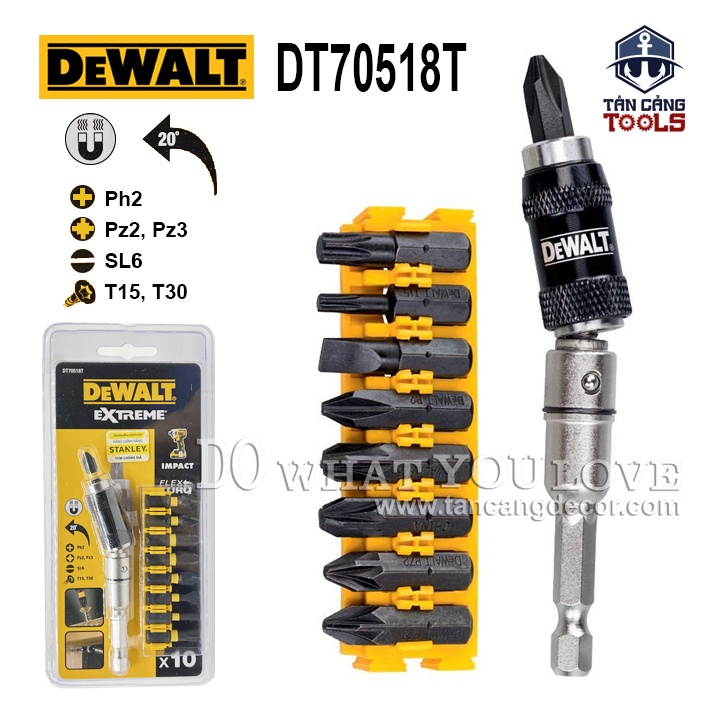 Đầu Chuyển Bắn Vít Góc DeWalt DT70518T Gồm 10 Chi Tiết