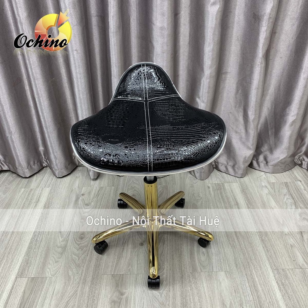 Ghế Makeup, Ghế Xoay Spa Phun Săm Mẫu Da Cá Không Tựa Bánh Xe Chân Vàng Sao Cao Cấp (Hàng có SẴn)
