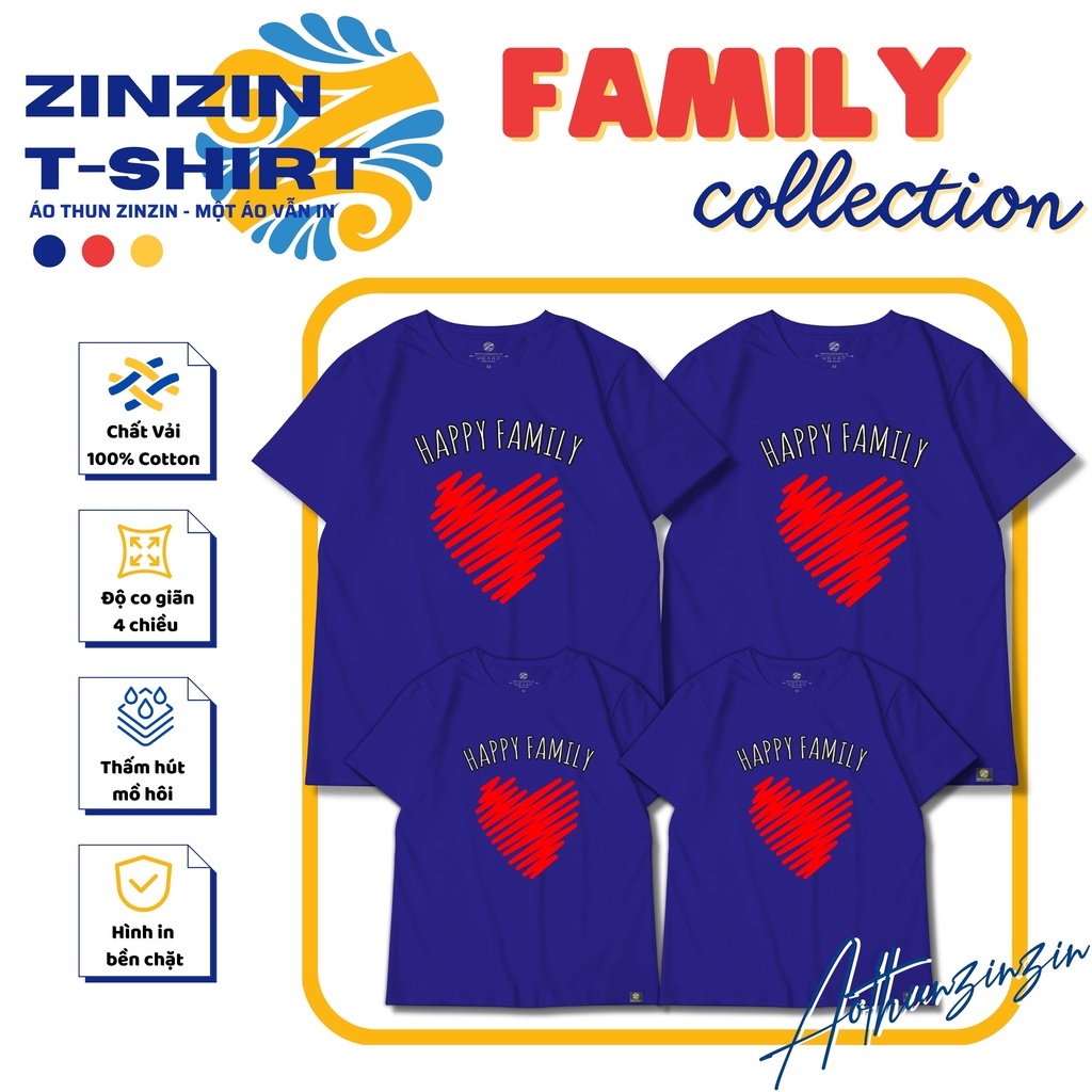 Áo thun gia đình Happy Family cổ tròn 100 phần trăm cotton 4 chiều (mẫu 2)