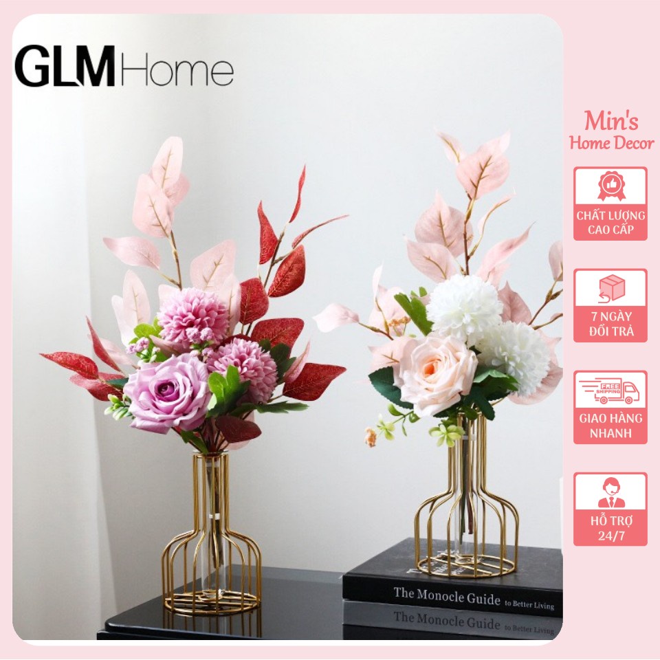 (Lọ kèm hoa) Bình Hoa Decor - Lọ Hoa Hồng Để Bàn, Kệ Tivi, Bàn ăn, Bàn Học,...