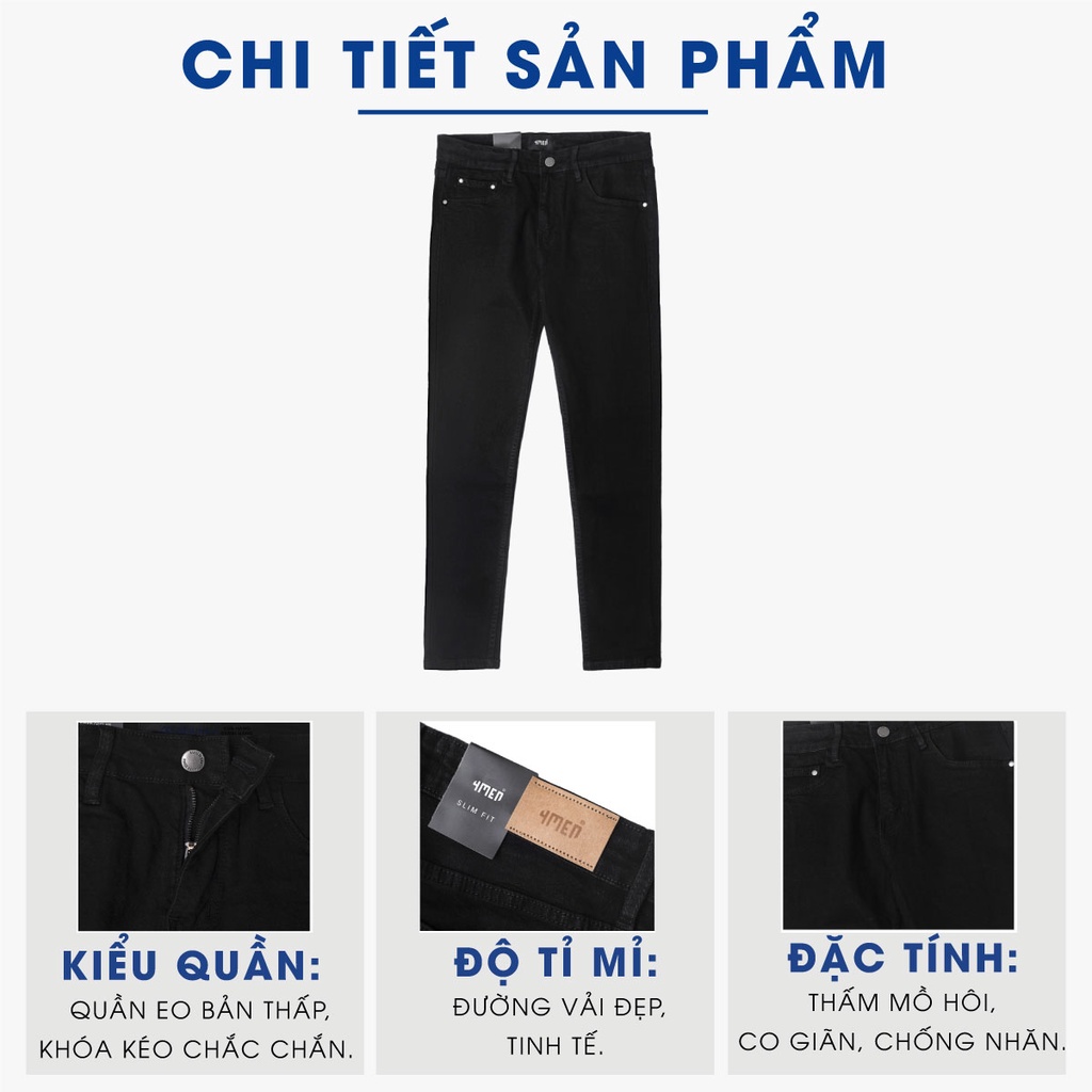 Quần jeans nam slimfit trơn basic 4MEN QJ062 vải denim mềm mại, co giãn thoải mái, phong cách trẻ trung, hiện đại