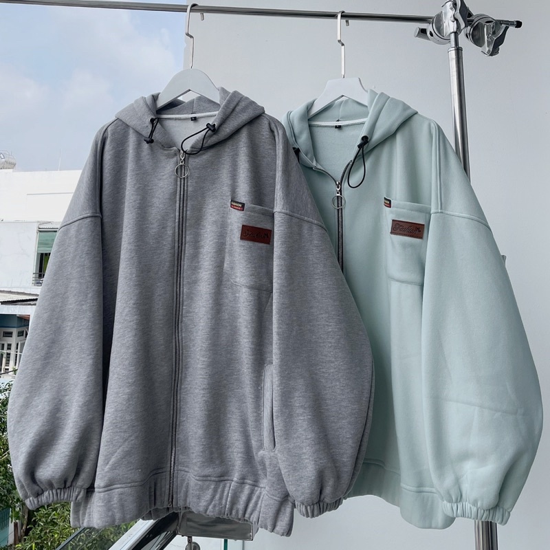Áo Hoodie nỉ bông mùa đông khoác zip Tag túi FASHION form rộng nam nữ 2 màu _SSSTore