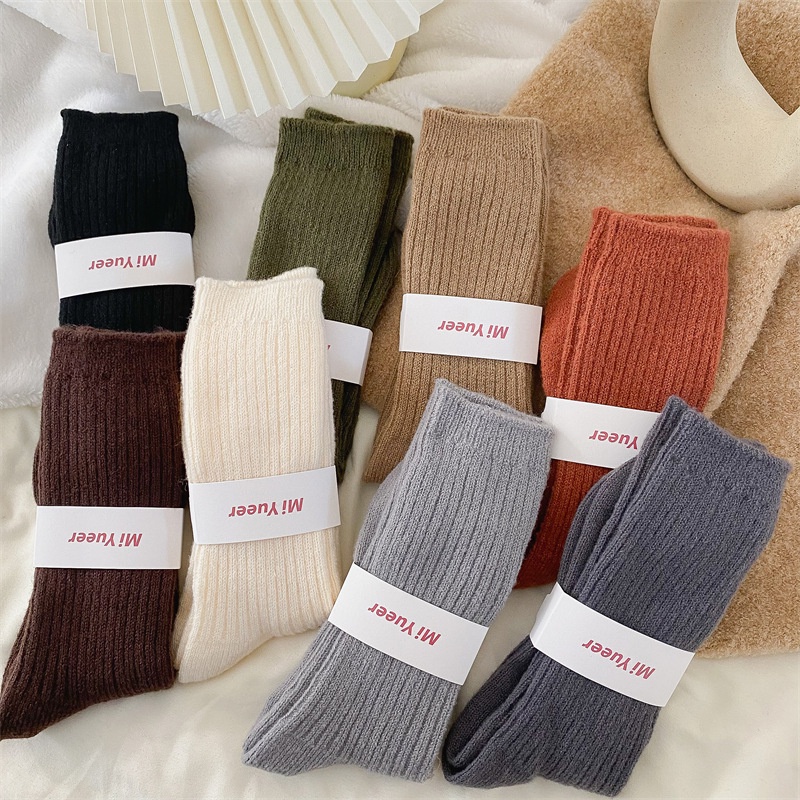 Vớ len dày WAFNHA D675 màu trơn đơn giản cho nữ