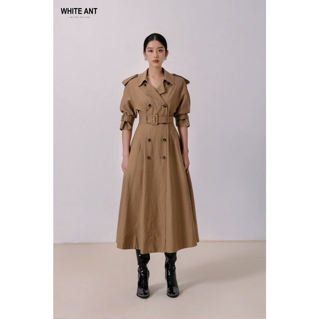 Măng Tô Xòe Nữ Tay Lỡ White Ant, Hàng Thiết Kế Cao Cấp ABERFA FLARED DRESS 120400228