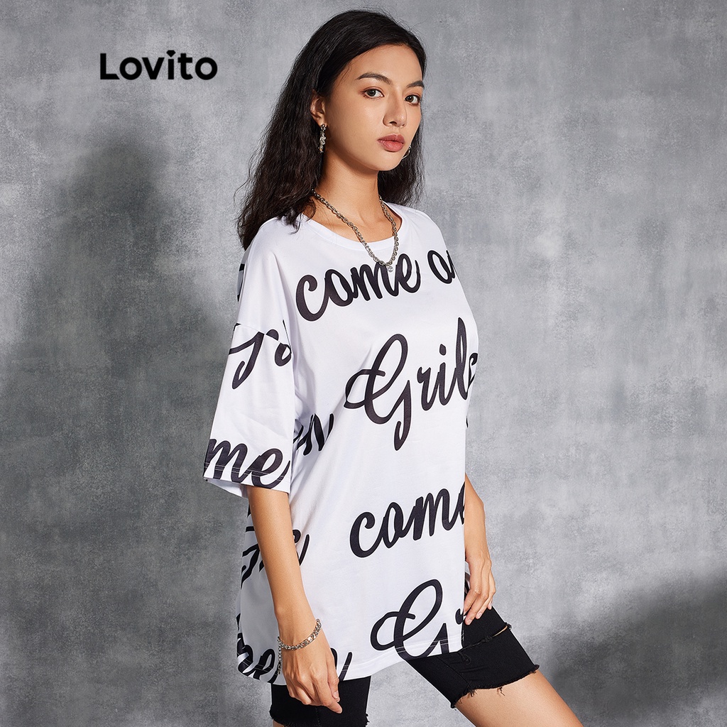 Lovito Áo Thun Tay Ngắn In Chữ L20D1119