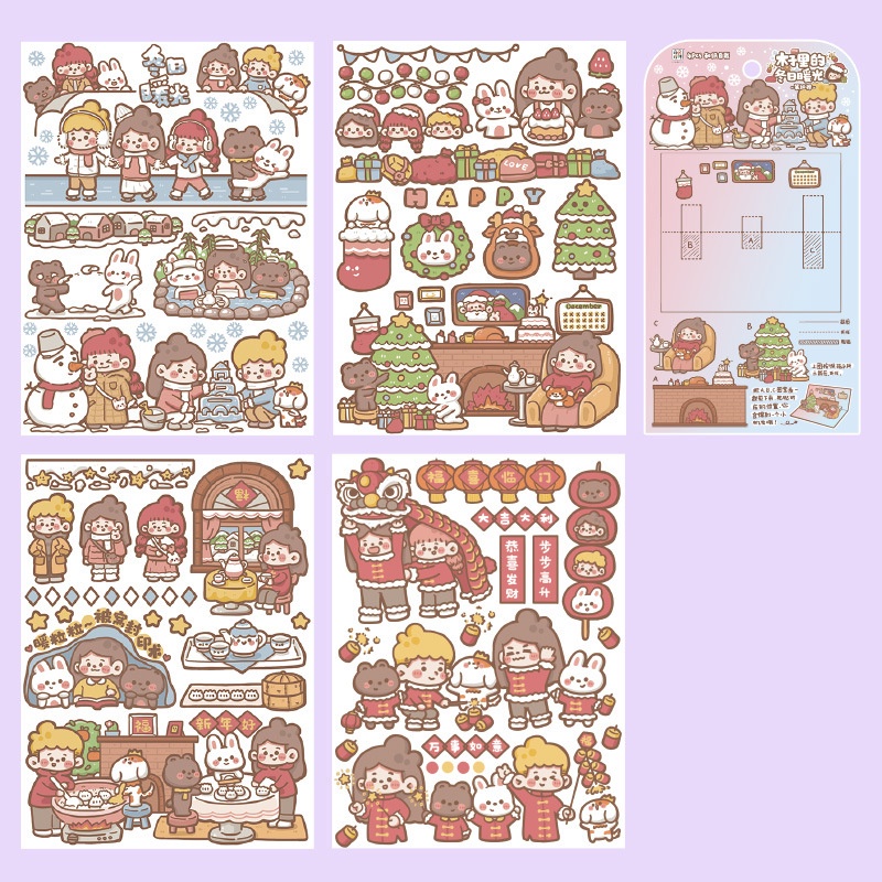 Vẽ tay hoạt hình cô gái dễ thương hàng ngày Sticker một bộ bốn tấm diy