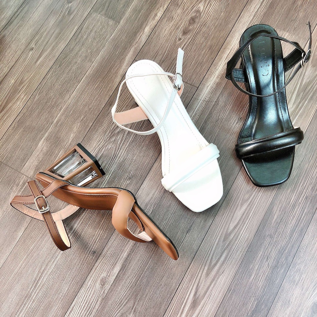 Sandal cao gót 7p đế vuông gót mica quai phồng thời trang Avela 31SD