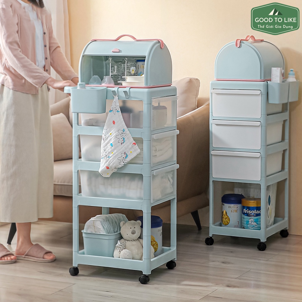 Kệ Để Đồ Sơ Sinh Đa Năng 4 Tầng Yeya Kết Hợp Giá Úp Bình Sữa Có Bánh Xe Siêu Tiện Lợi Cho Mẹ Và Bé.Xe Đựng Đồ Sơ Sinh