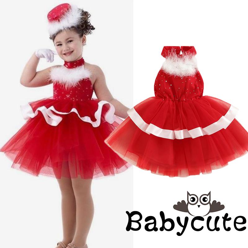 Đầm tulle Không Tay Cổ Yếm Đính Kim Sa Phong Cách Giáng Sinh Dành Cho Bé Gái