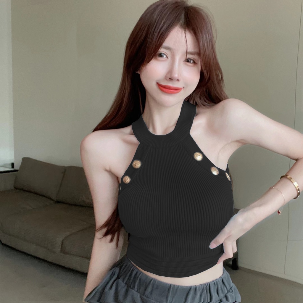 Áo Hai Dây Dáng Ngắn Ôm Sát Màu Trơn Thời Trang Mùa Hè Cho Nữ