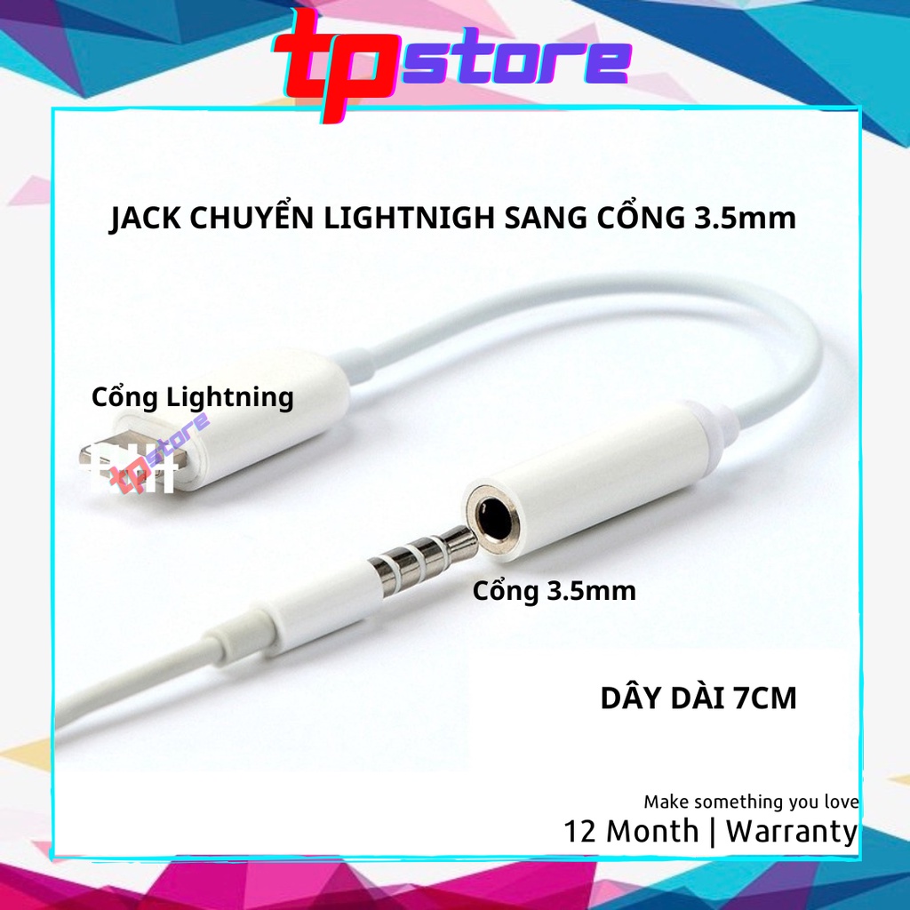 Jack/ cổng chuyển đổi tai nghe 1 cổng từ chân tròn 3.5mm sang chân dẹt ip7/7plus/8/8plus/x/xsmax/11/12/13/promax/pro/max