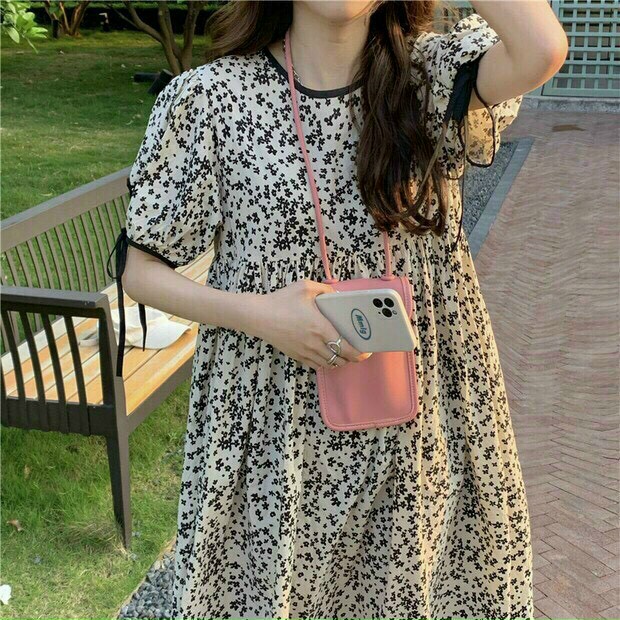 [11.11 Sale Freeship] Đầm voan hoa,đâm voan hoa nữ dáng xòe cổ tròn tay ngắn thắt nơ họa tiết hoa xinh xắn đáng yêu mtb