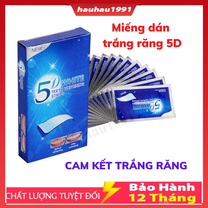 Miếng dán trắng răng 5D White Teeth Whitening Strips, Miếng dán răng an toàn không gây cảm giác ê buốt,Chuẩn Trắng Răng