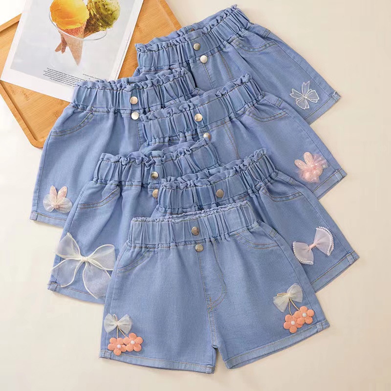Quần Short Jean Vải Cotton In Hoạt Hình Gấu Thỏ Kiểu Hàn Quốc Thời Trang Mùa Hè Cho Bé Gái 7-42kg