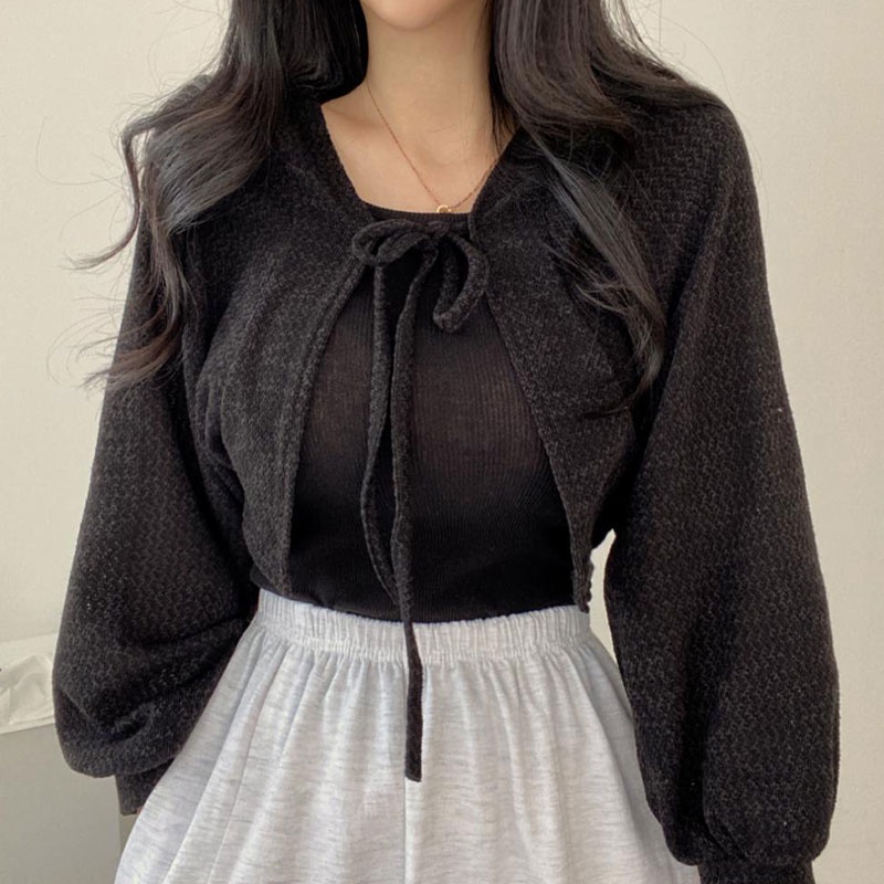 Áo khoác cardigan XINLANYASHE dệt kim tay phồng ngắn thiết kế cổ điển thời trang cho nữ | BigBuy360 - bigbuy360.vn