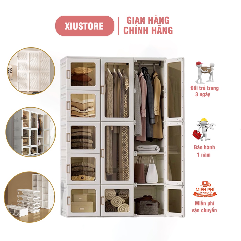 Tủ quần áo nhựa gấp gọn MAYI BOX - Hộp đựng đồ quần áo trong suốt , cánh tủ nam châm đóng tự động chắc chắn