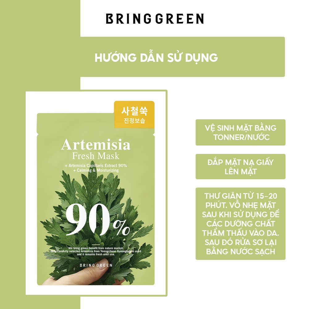 Mặt Nạ Ngải Cứu Dưỡng Da Bring Green ARTEMISIA 90% Fresh Mask 20g (10pcs)