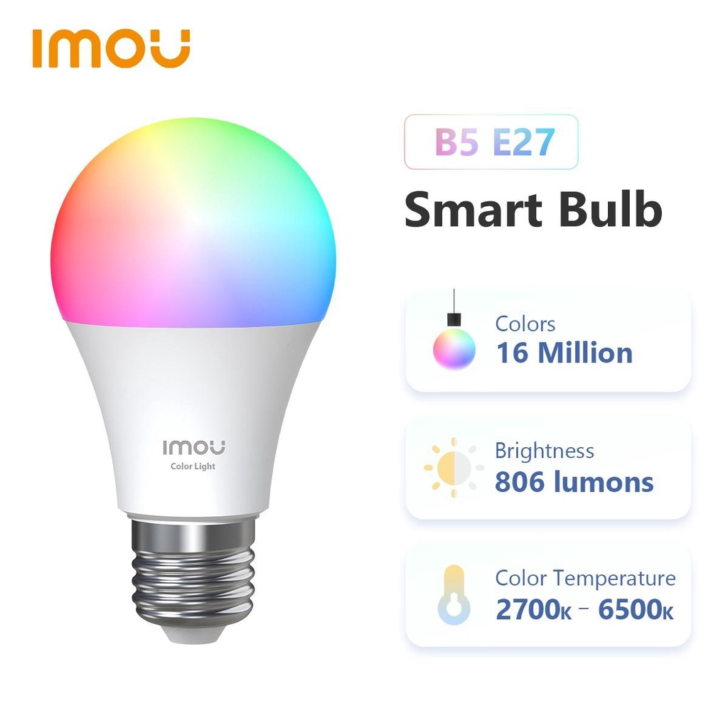 Bóng đèn Led thông minh imou CL1-B5-E27 16 triệu màu, bật tắt chỉnh màu qua app, tùy chọn bối cảnh, bảo vệ mắt