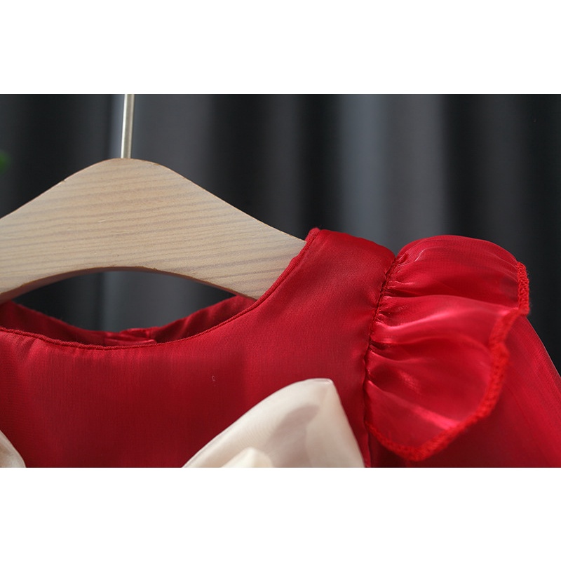 Twilight Đầm Dài Tay Đính Nơ Lớn Hai Lớp Màu Trơn Thời Trang Xuân Thu Cho Bé Gái Sơ Sinh Dự Tiệc Sinh Nhật