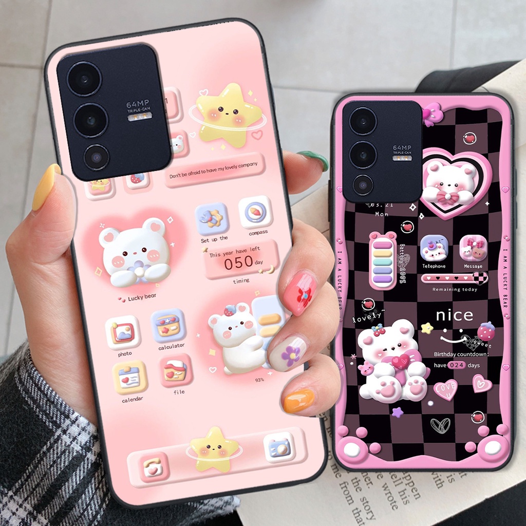 Ốp Vivo V23 5G hình đồng hồ icon gấu mèo cute cực dễ thương ngộ nghĩnh