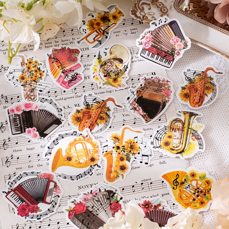 Set 20 Sticker Dán Trang Trí Album Ảnh DIY Hình Ngôi Làng Thân Cây Âm Nhạc