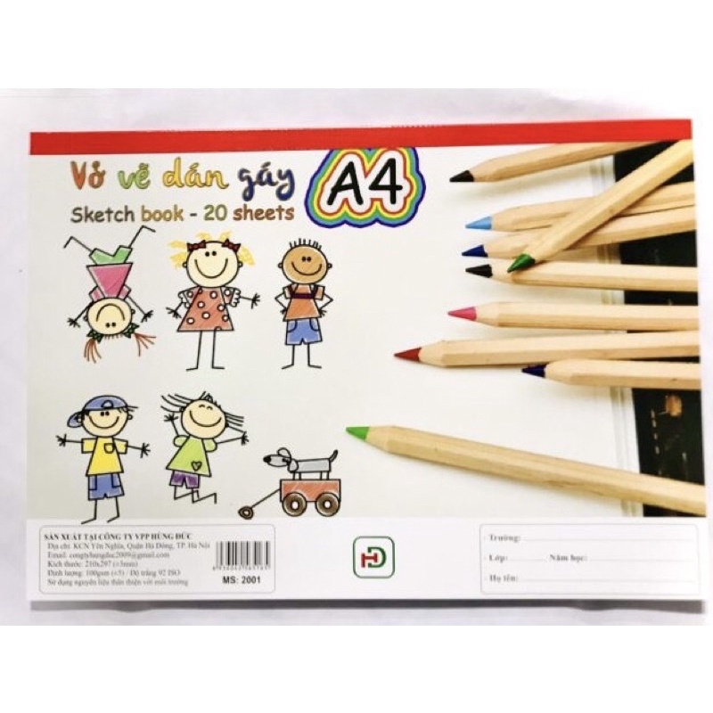 VỞ VẼ DÁN GÁY A4 HÙNG ĐỨC  20 TỜ