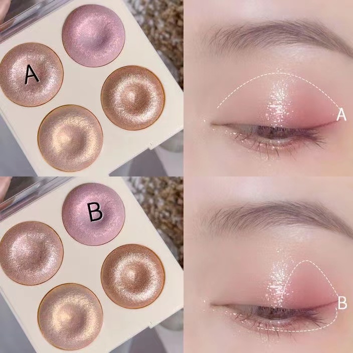 Bảng Phấn Bắt Sáng / Tạo Khối 4 Màu Ánh Nhũ Lấp Lánh Dành Cho Trang Điểm Mặt