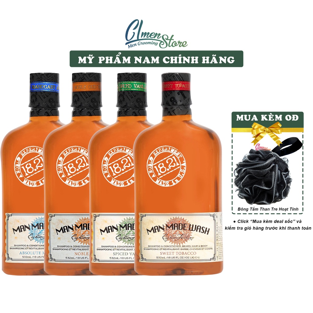 Dầu gội xả tắm 3 trong 1 - 18.21 Man Made Wash (500ml) | 4 mùi hương