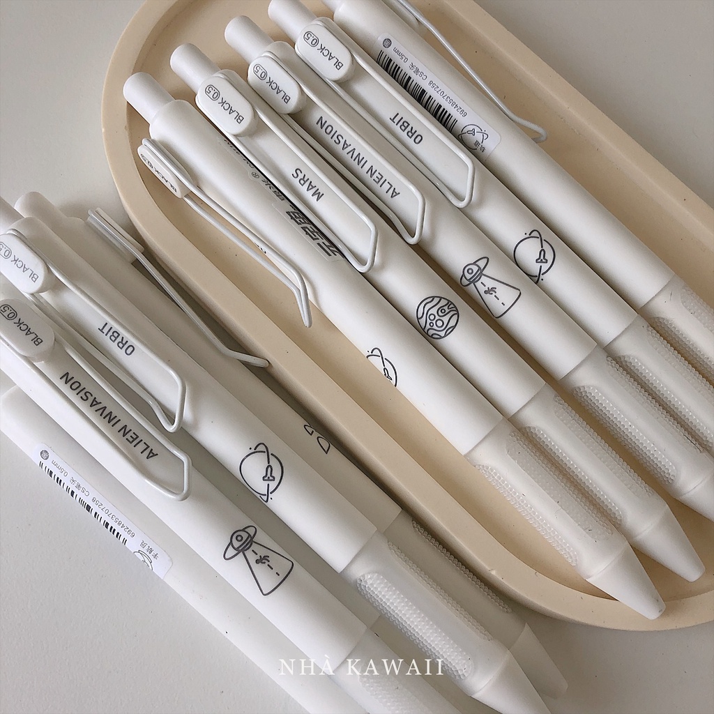 Bút gel đen Domi Metaverse màu trắng tối giản, ngòi 0.5mm viết siêu êm