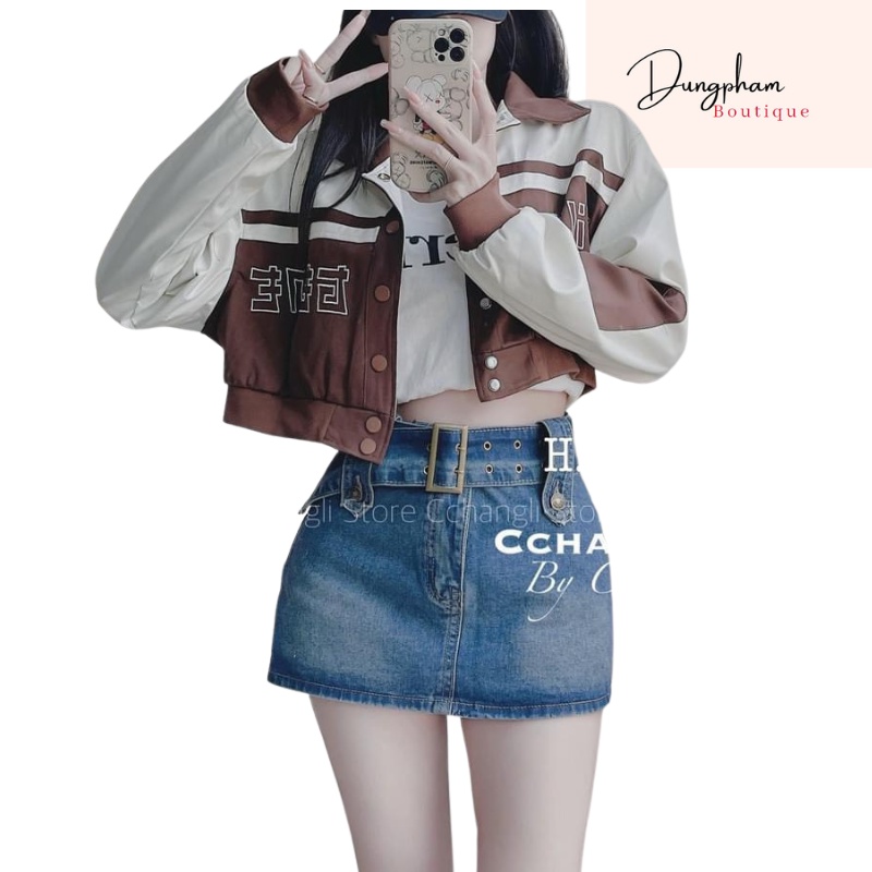 Áo da croptop có lót hàng hothit - Dungpham Boutique