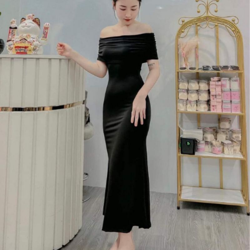 Đầm body trễ vai dáng dài đuôi cá siêu tôn dáng -freesize