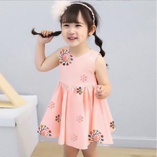Đầm hoa sát nách dáng chữ a cho bé gái